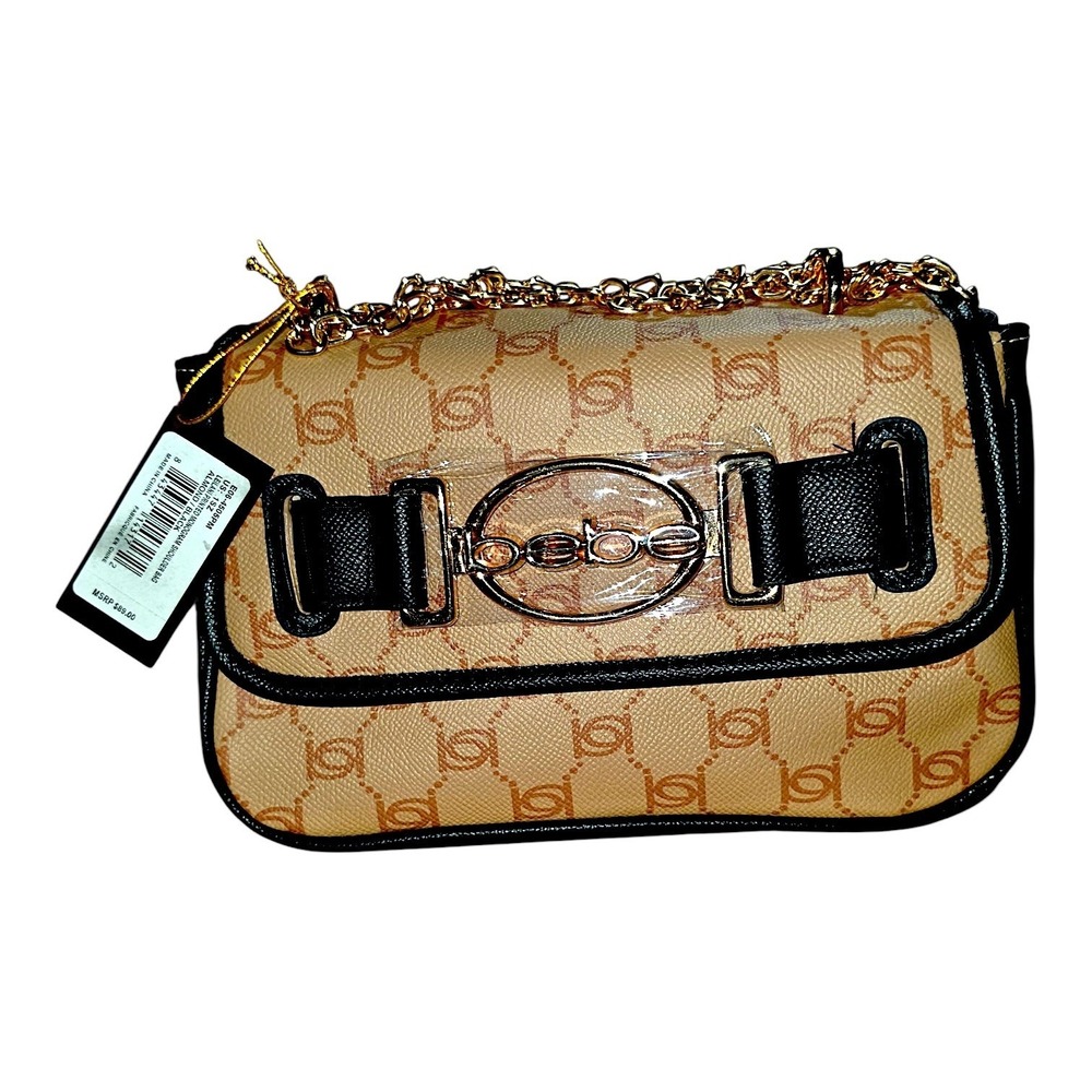 Bebe Leilani Printed Monogram Shoulder Bag Almond Black NWT - Picture 2 of 3